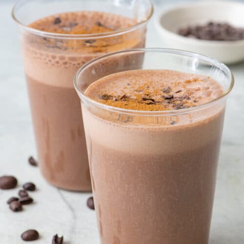 Close-up shot of the breakfast coffee smoothie glasses