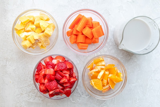 top down shot of ingredients in bowls