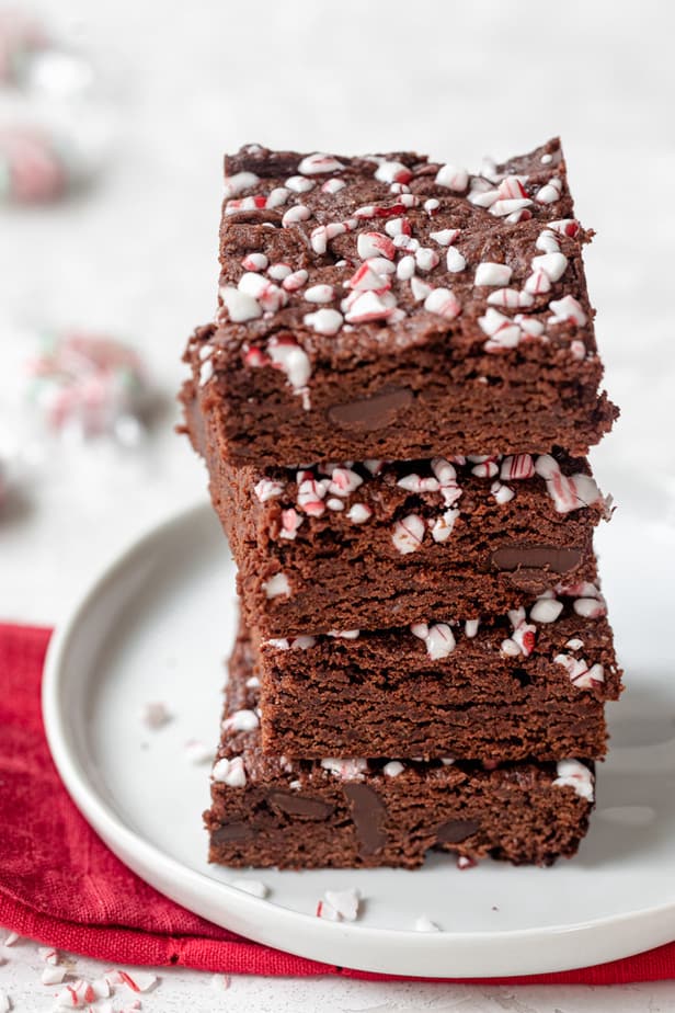 Brownies on top of each other on a small plate