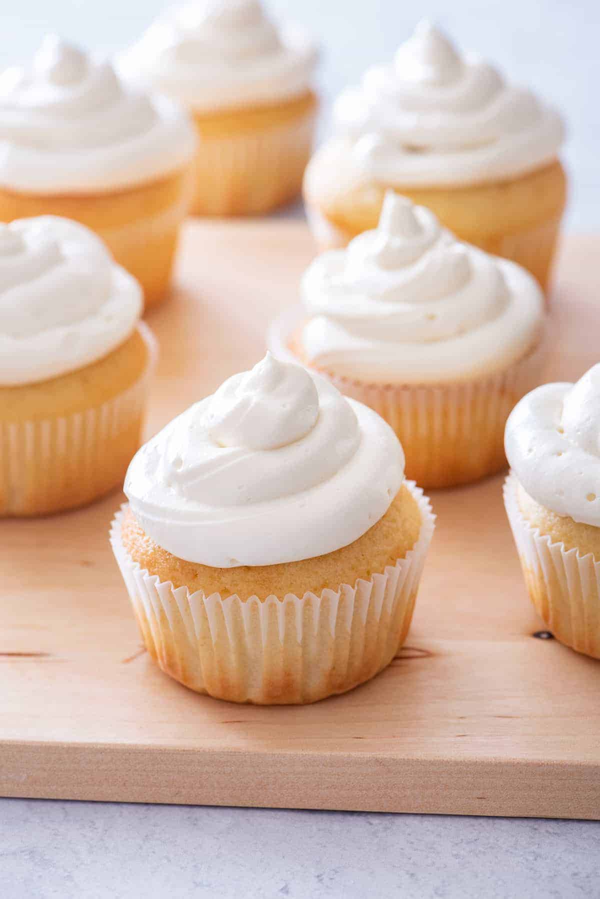Homemade vanilla cupcakes with cream cheese frosting