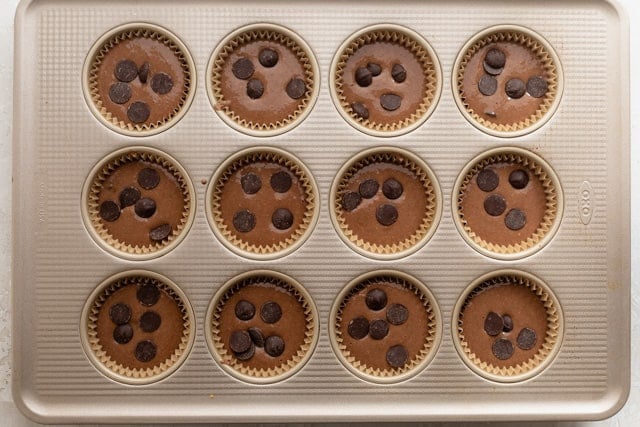 Batter transferred to the muffin tin
