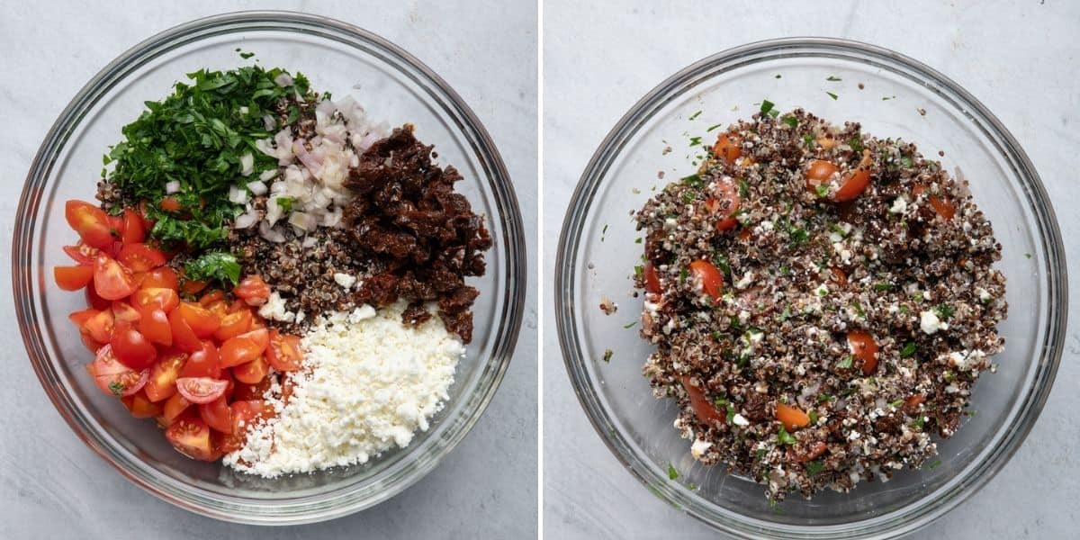 2 image collage showing the mixture before and after mixing