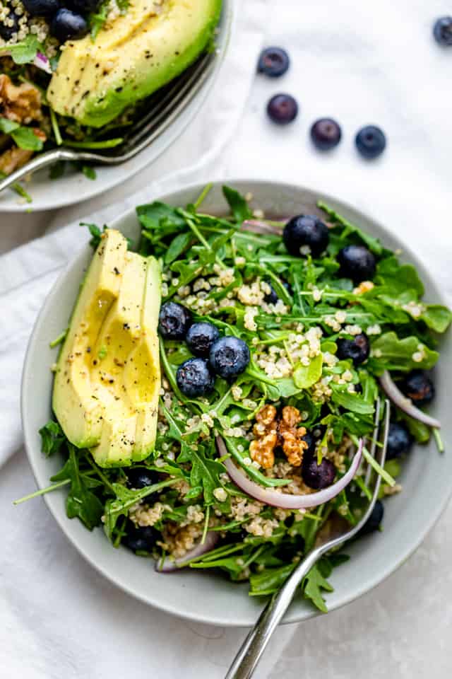 Two small plates of the blueberry salad