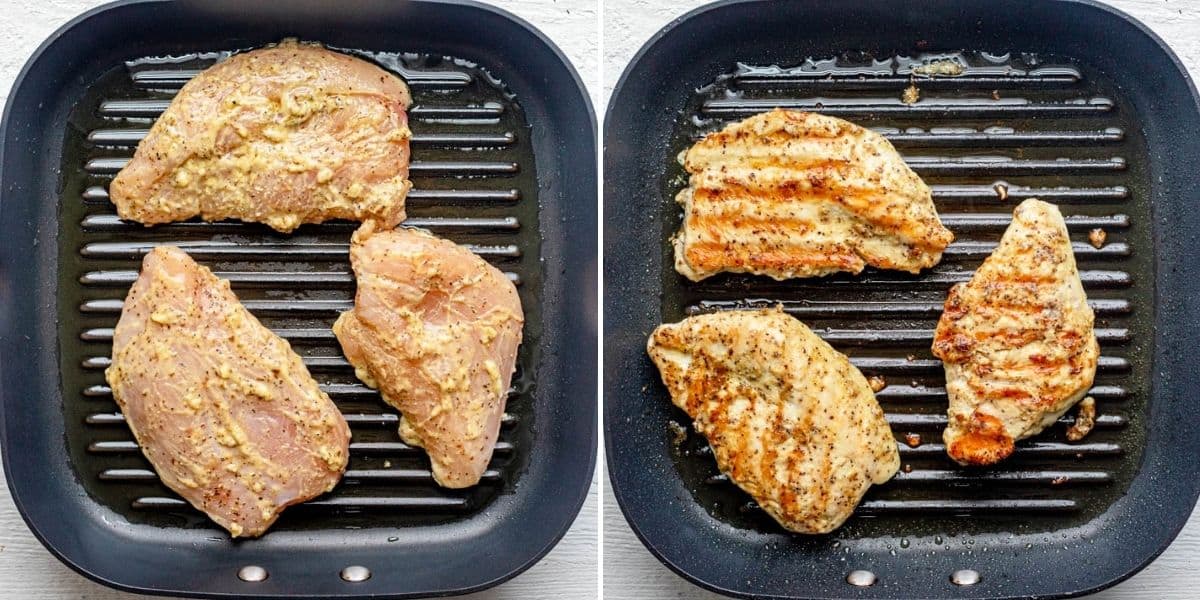 2 image collage to show the grilled chicken before and after cooking