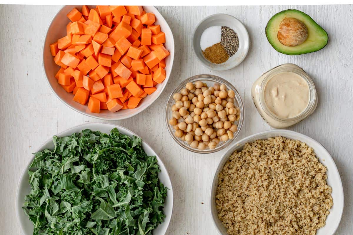 Ingredients to make the recipe on a white board