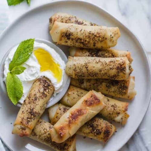 zaatar spring rolls on a plate