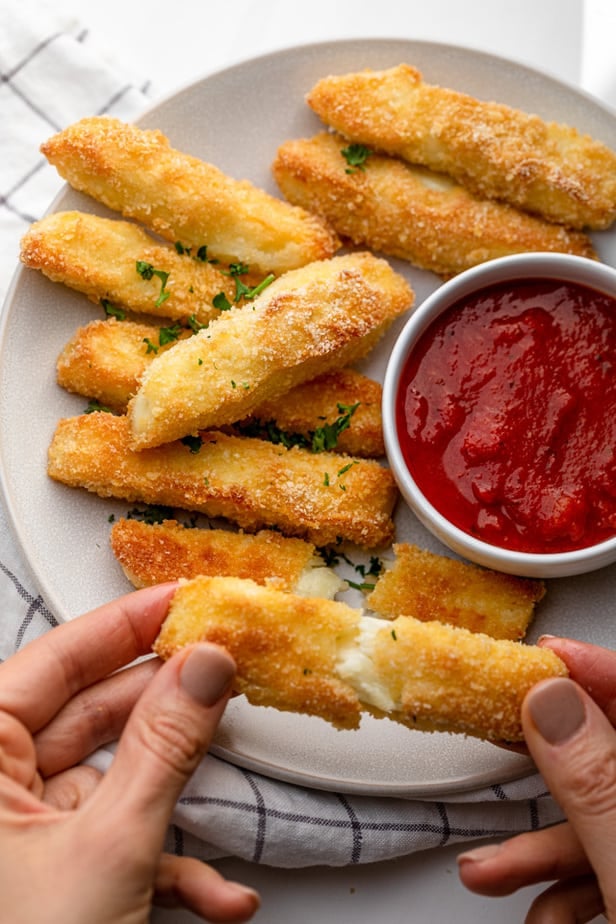 close up of halloumi fries on a plate