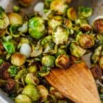 Close up of pan roasted brussel sprouts in skillet