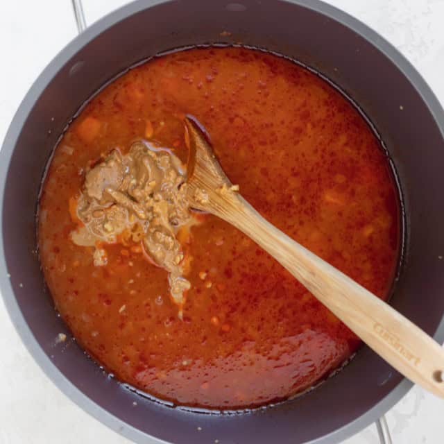 Peanut butter added to the pot.