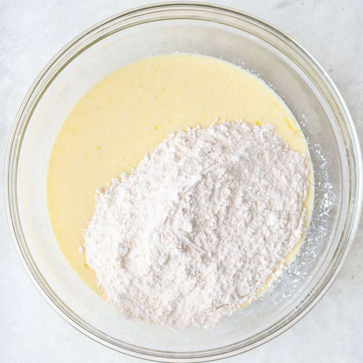 Dry mix added on top of wet ingredients.