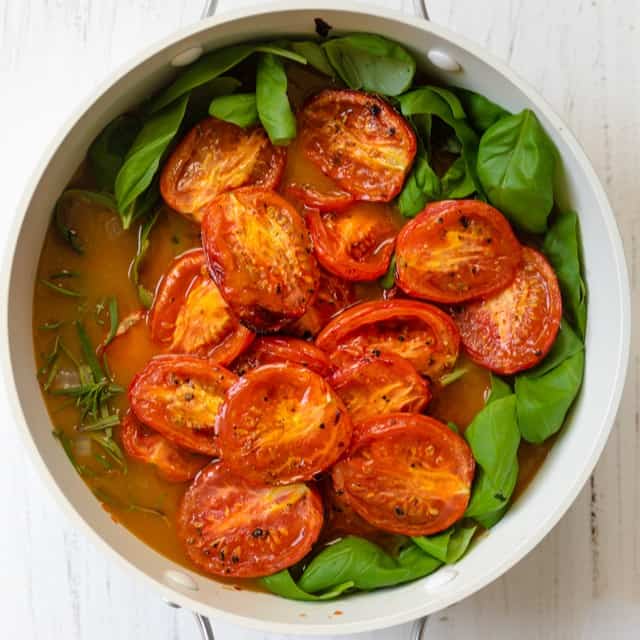 Soup with added tomatoes.