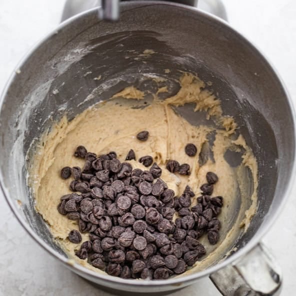 The cookie batter after adding the chocolate chips.
