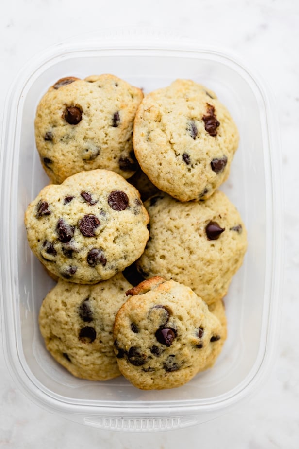 Banana chocolate chip cookies getting stored in tupperware