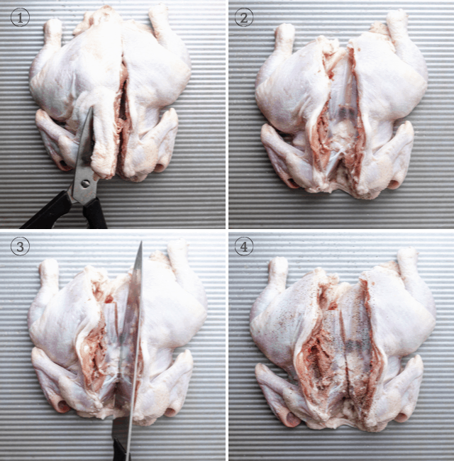 Process shots showing how to spatchcock a chicken
