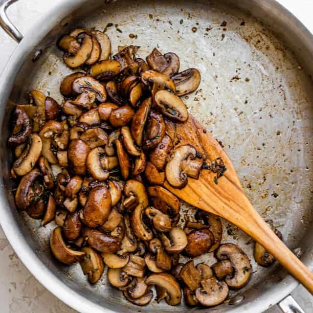 Mushrooms in pan.
