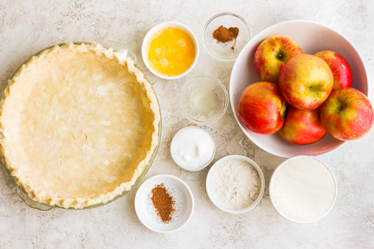 Ingredients to make the recipe laid out on white background