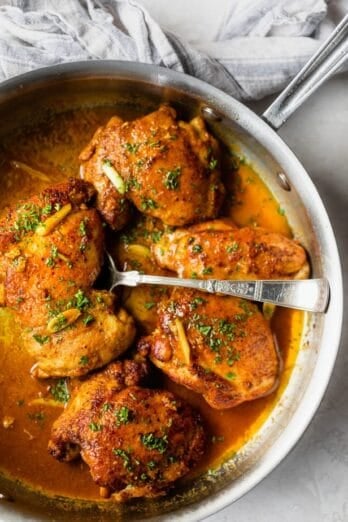 Pan seared chicken thighs made in a skillet