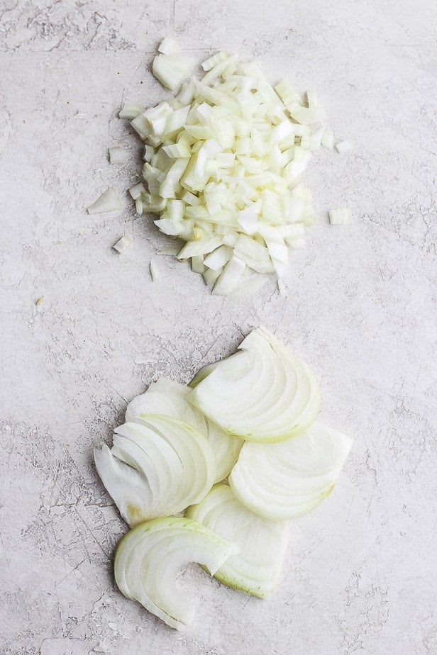 Sliced and chopped onions