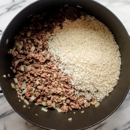 Rice added to pot.