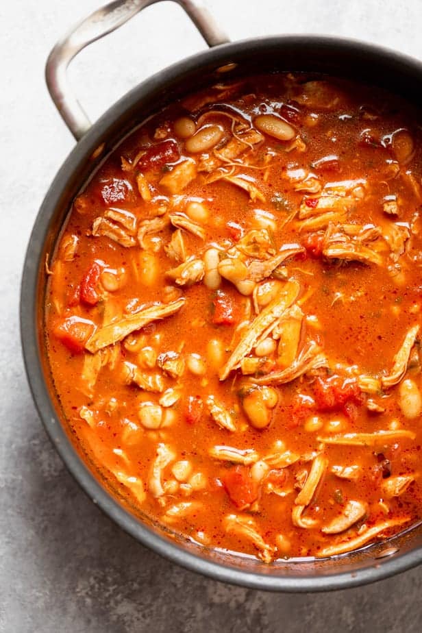 The finished Lebanese bean stew in a pot ready to serve