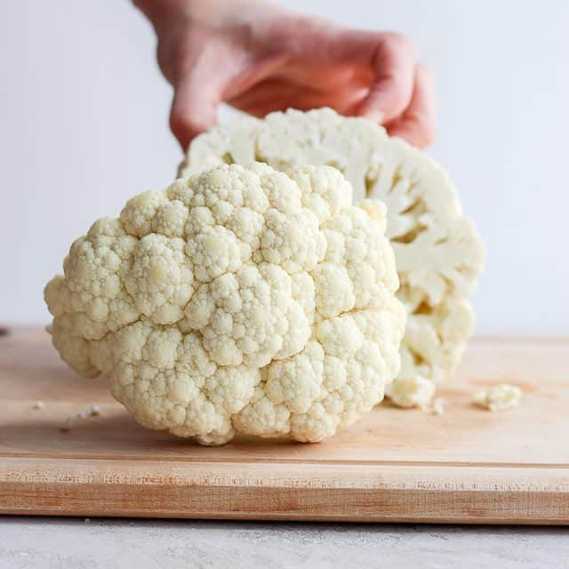 side shot of cauliflower cut in half