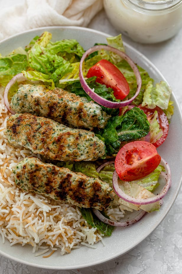 Chicken kafta along with lebanese rice