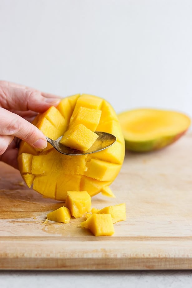 spoon taking out a fruit cube