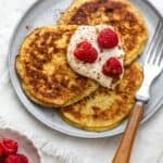 3 Ingredient pancakes with raspberries on top