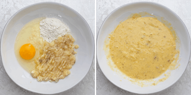 The ingredients mixed together in a white bowl
