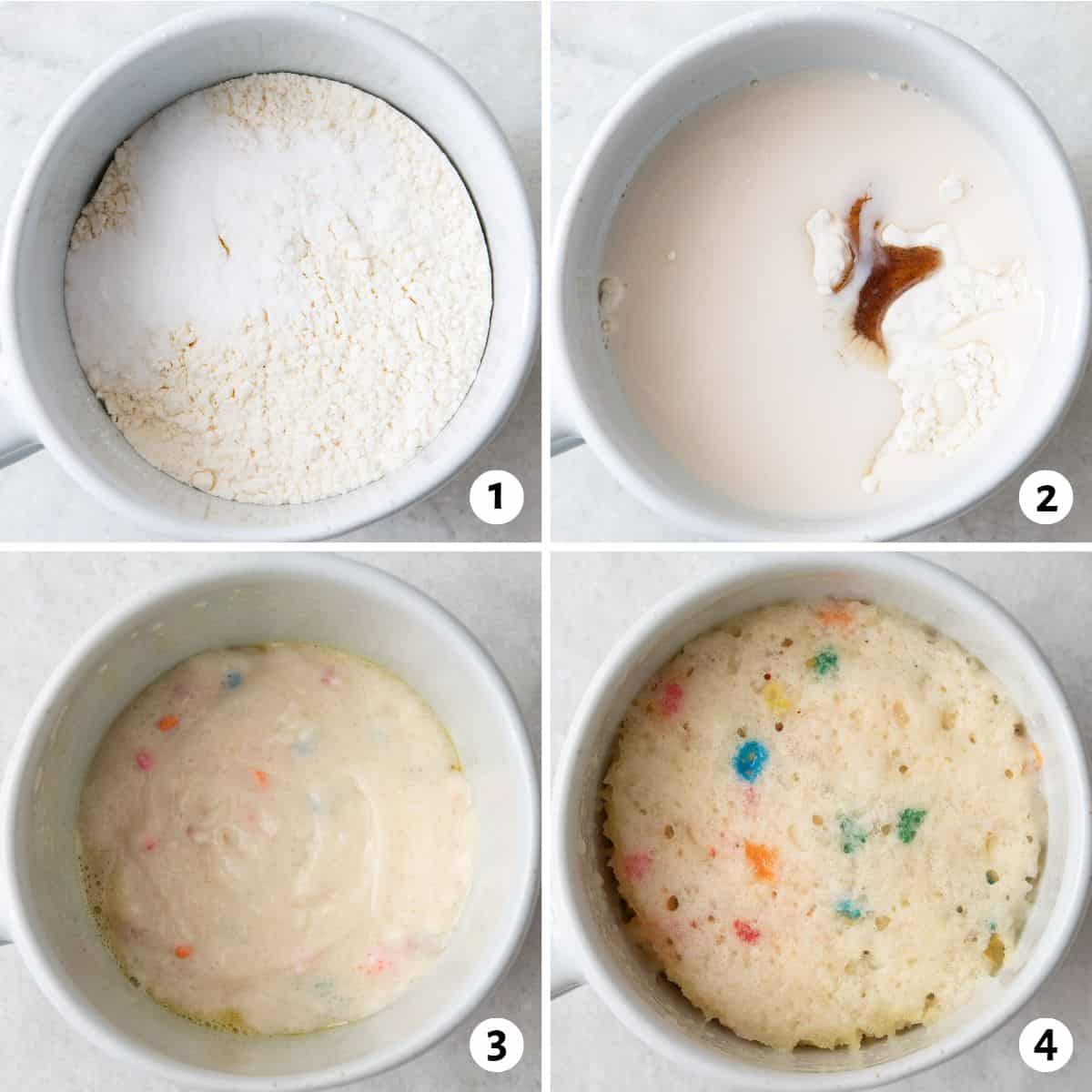 Step by step photos for how to make a mug cake