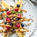 Healthy banana split that can be for breakfast or dessert or snack