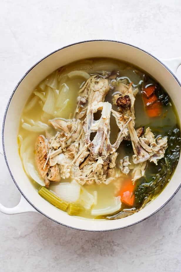 Completed chicken stock after cooking