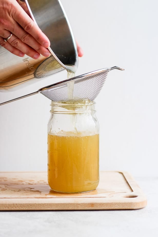 Straining the stock from the instapot