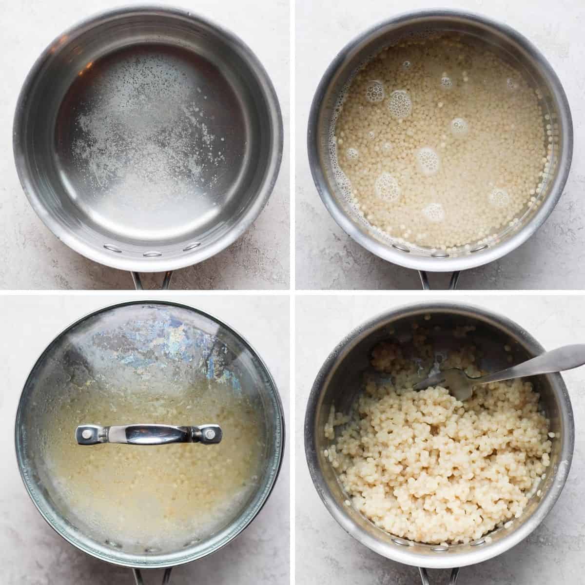 Process shots for how to cook Israeli couscous