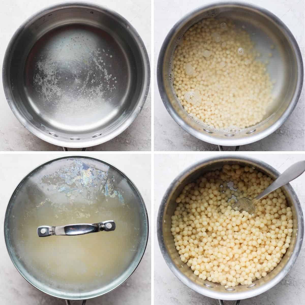 Process shots for how to cook Lebanese couscous