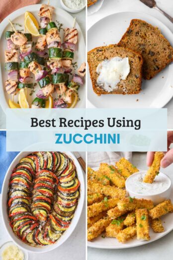 Collage of images for recipes made lighter with zucchini