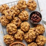 Close up of oatmeal breakfast cookie on a wire rack.