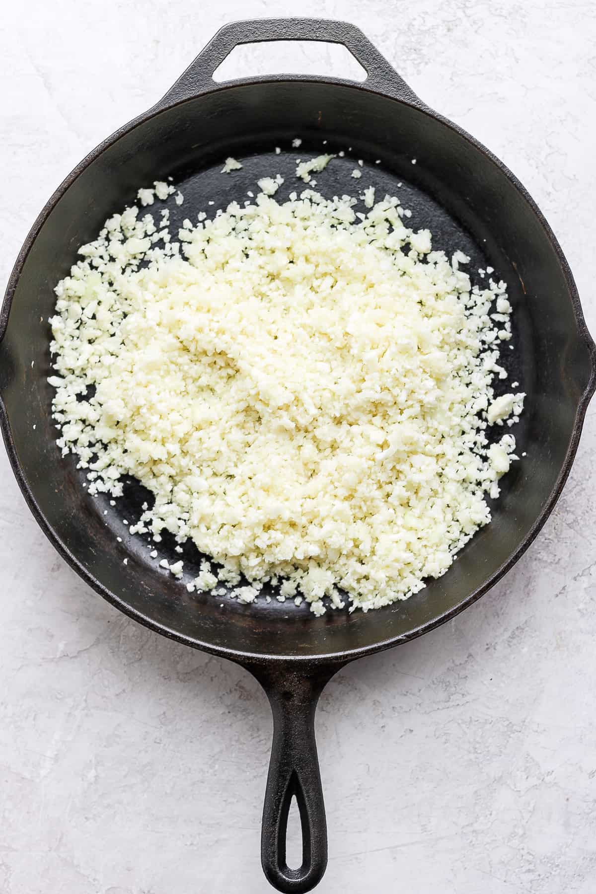 Riced cauliflower in pan