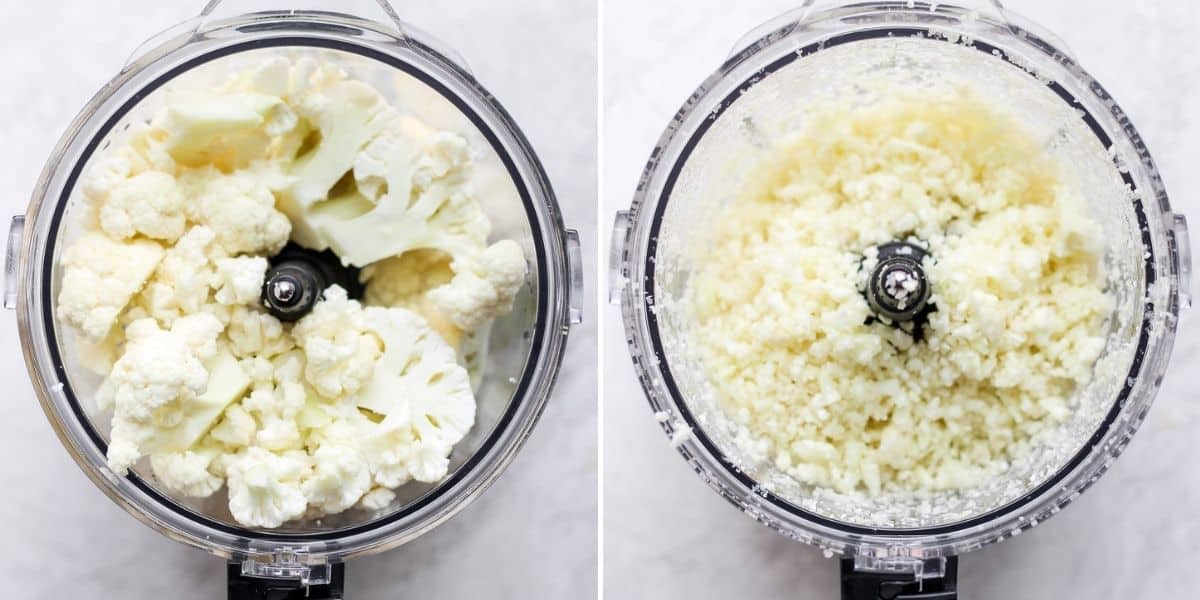 2 image collage to show the florets in food processor and then blended