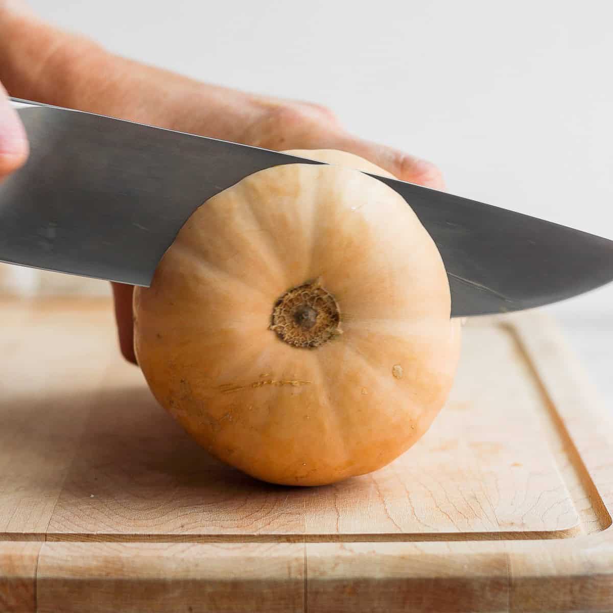 Squash on its side cutting through the bottom.
