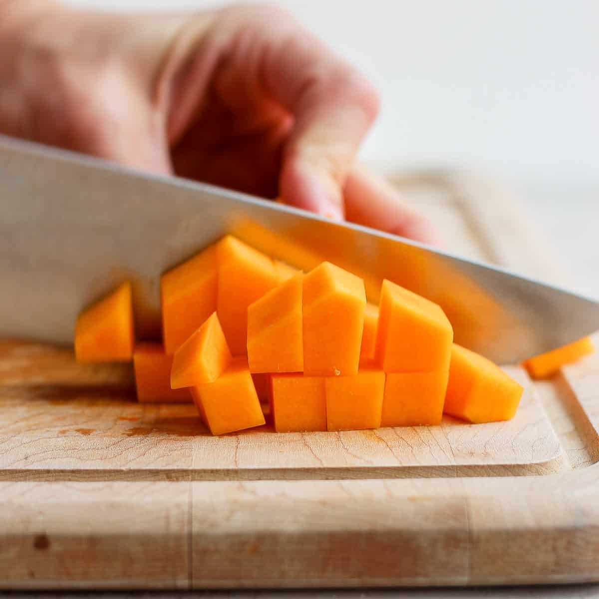 Cutting into cubes.