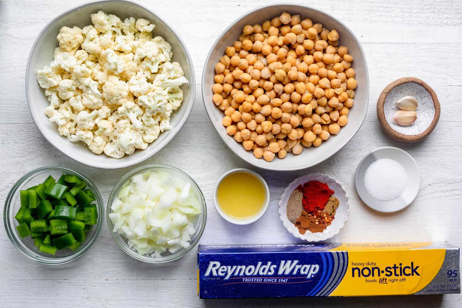 Ingredients for oven roasted chickpea shawarma.