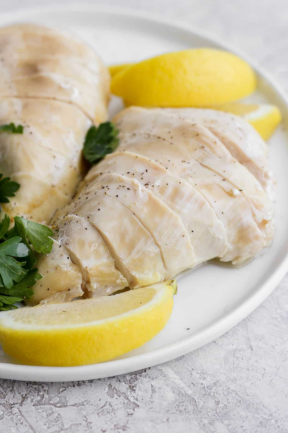 Close up of poached chicken