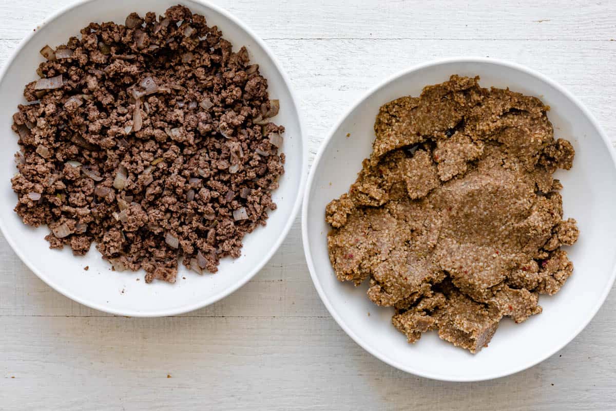 Bowl of the kibbeh casing and bowl of the filling