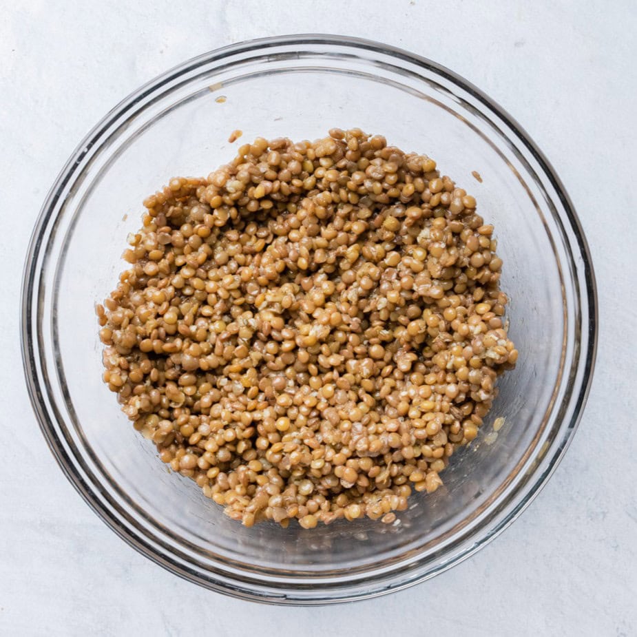Lentils in large serving bowl.