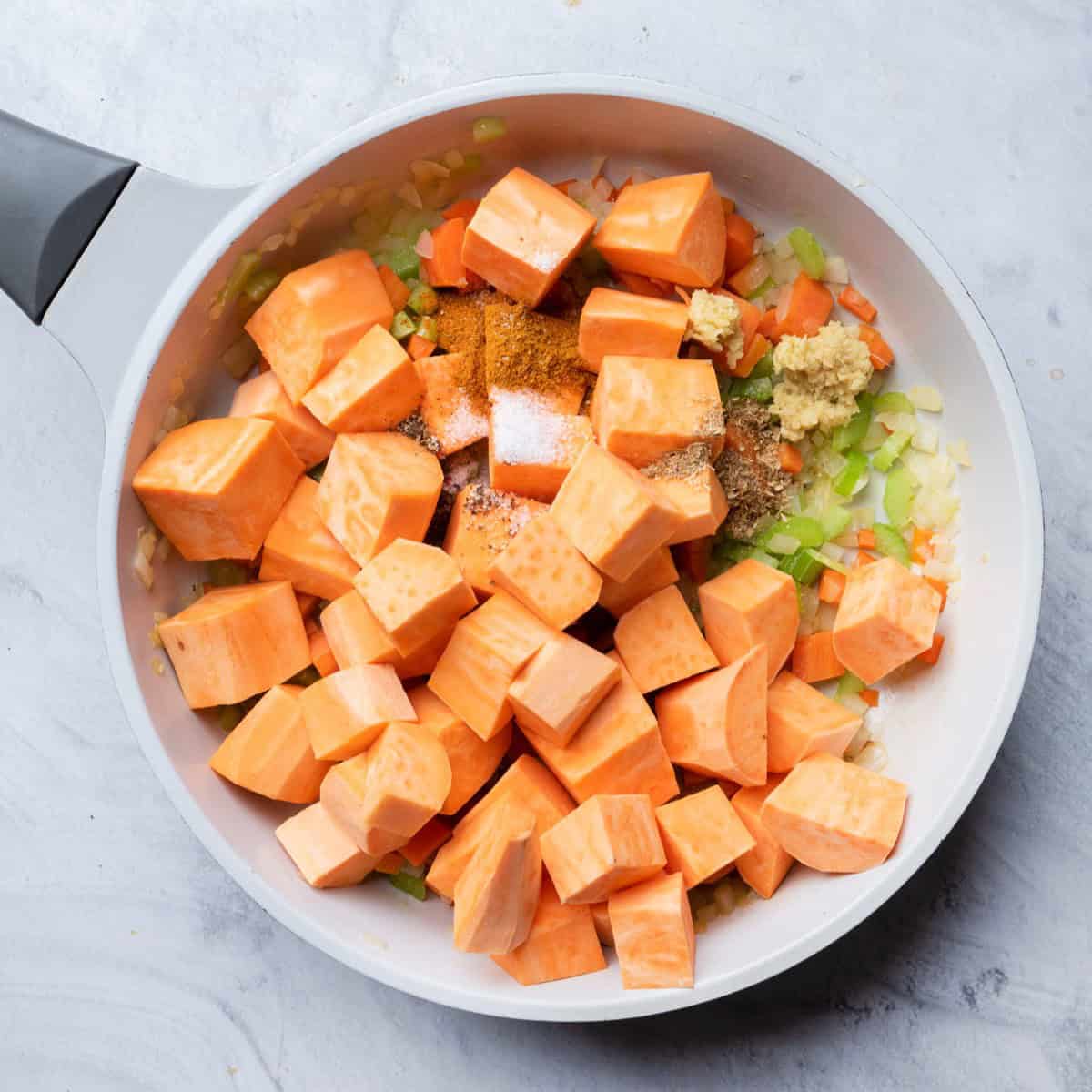 Sweet potatoes, spices and ginger added.