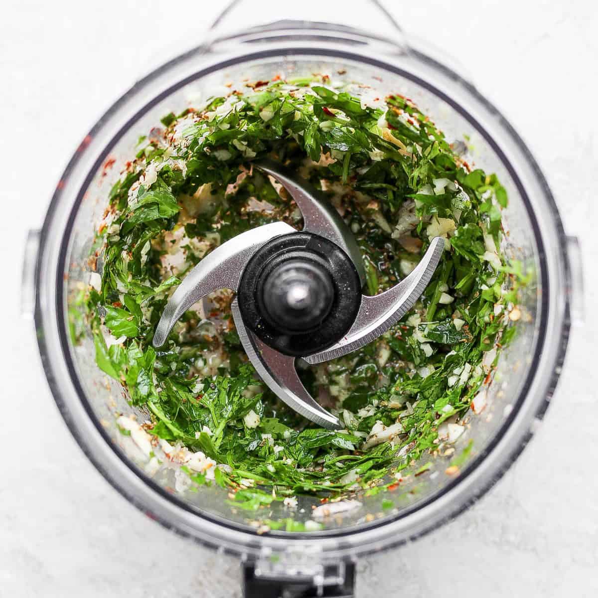 Ingredients in food processor chopped.