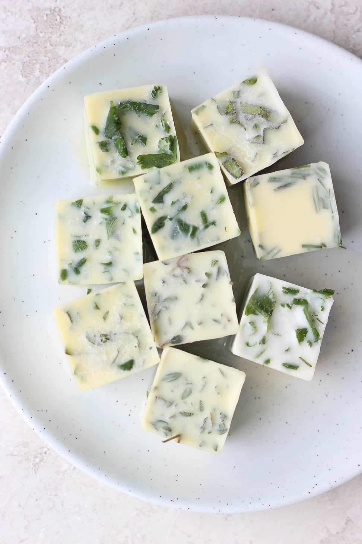 Frozen cubes of fresh herbs in oil