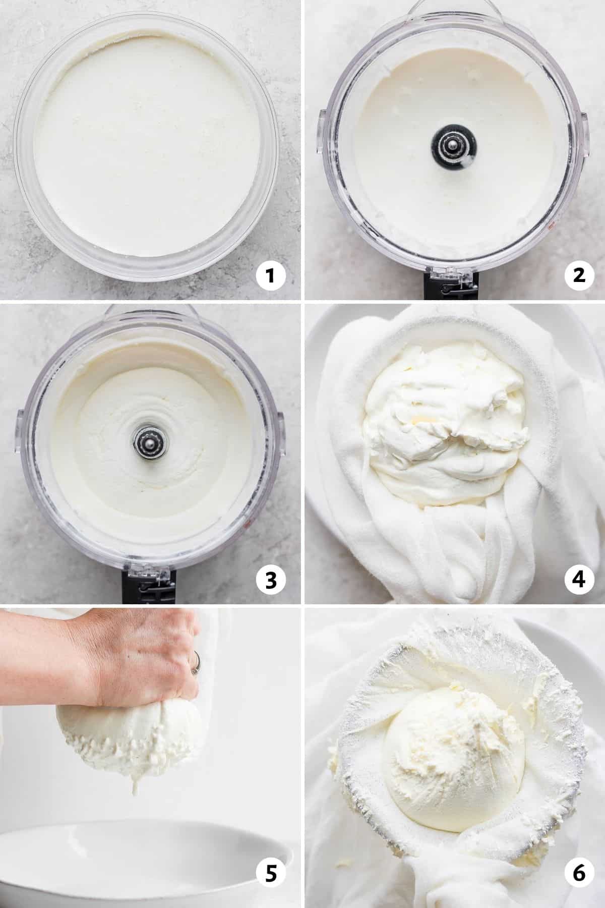6 image collage to show how to make butter from just heavy cream