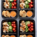 Grilled chicken and hummus meal prep containers